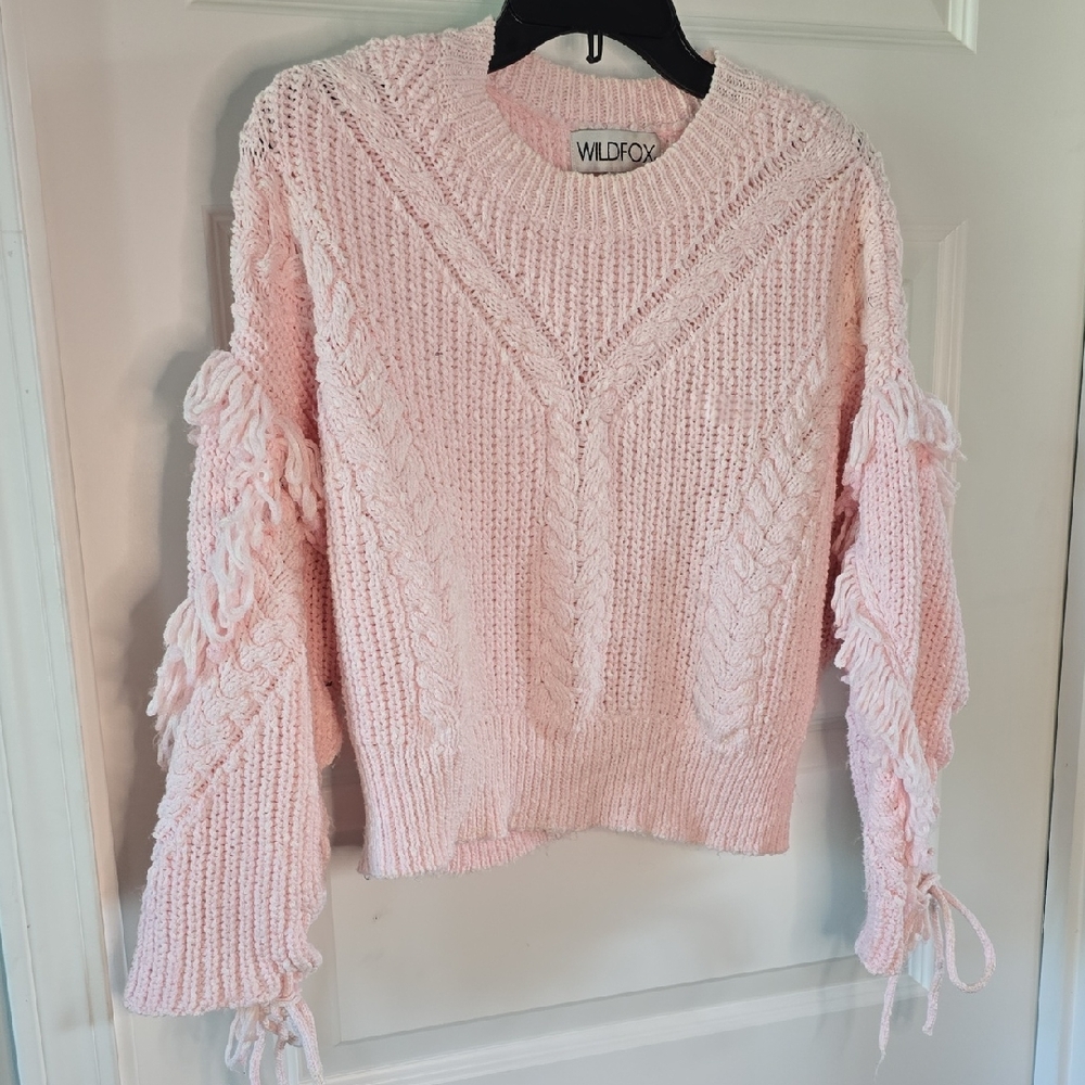 Wildfox Pink Crew Neck Sweater Soft Ribbed Knit